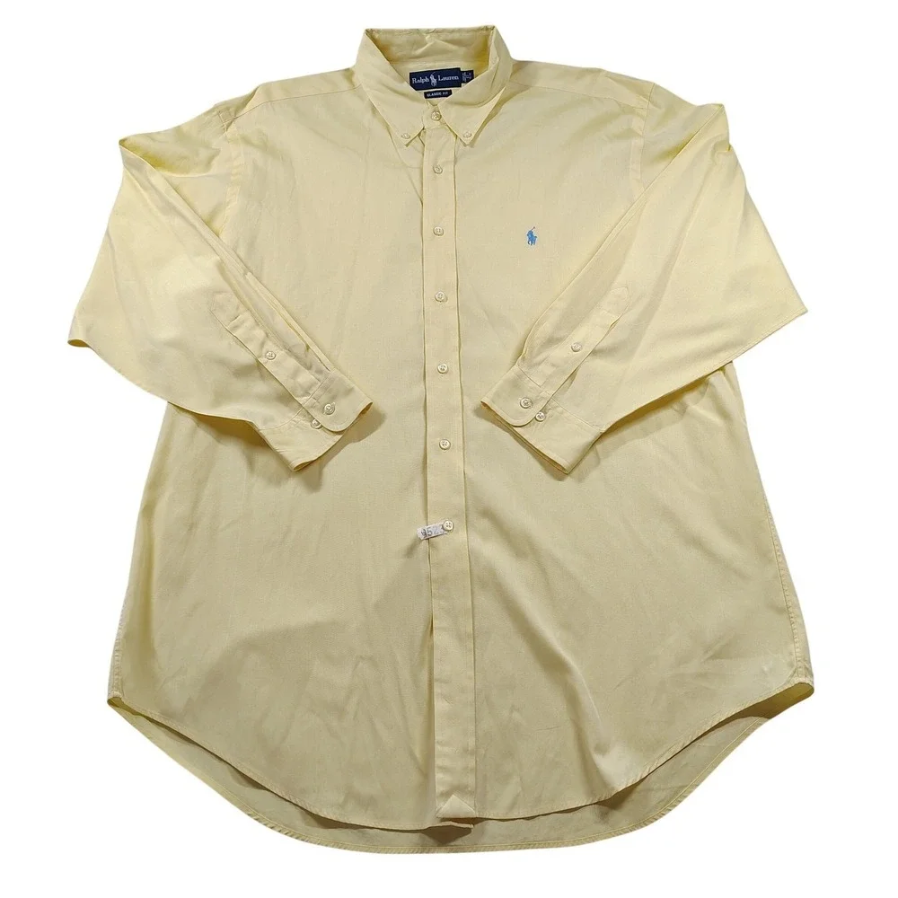 Ralph Lauren Mens Yellow Button Down Shirt Classic Fit 17 32/33 Cotton